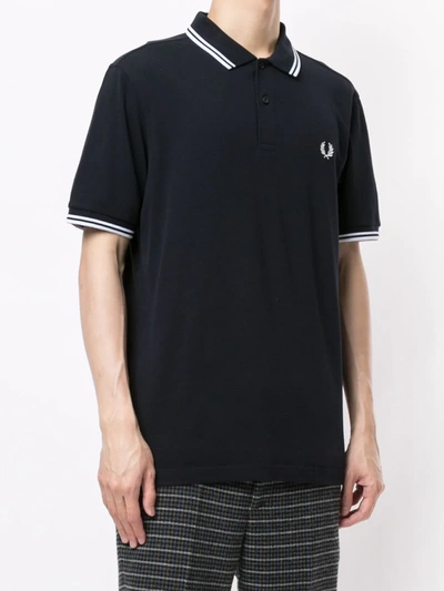 Fred Perry Embroidered-logo Short-sleeved Polo Shirt In Blue