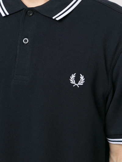 Shop Fred Perry Stripe-trim Logo Polo Shirt In Blue