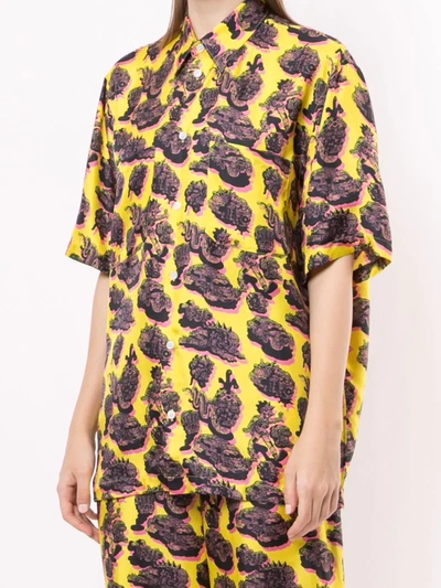 Stella Mccartney Psychedelic-print Silk-twill Short-sleeved Shirt In Yellow