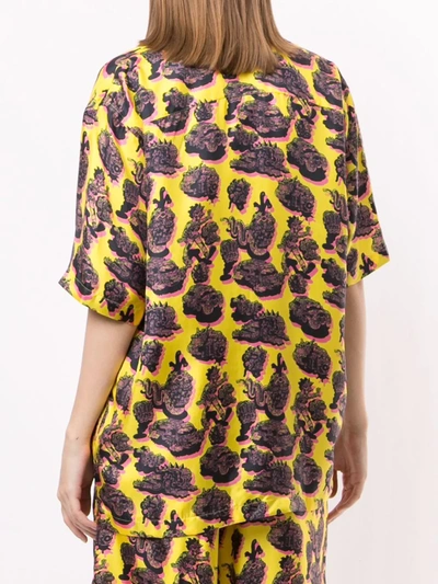 Stella Mccartney Psychedelic-print Silk-twill Short-sleeved Shirt In Yellow