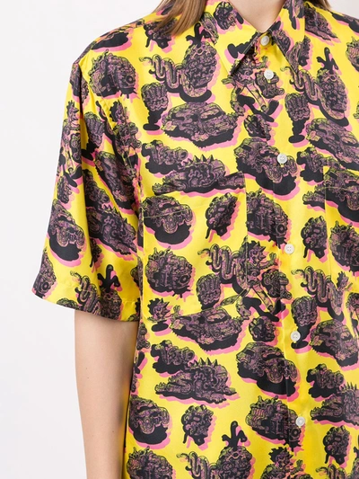 Stella Mccartney Psychedelic-print Silk-twill Short-sleeved Shirt In Yellow