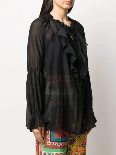 Shop Etro Sheer Ruffled Blouse In Black