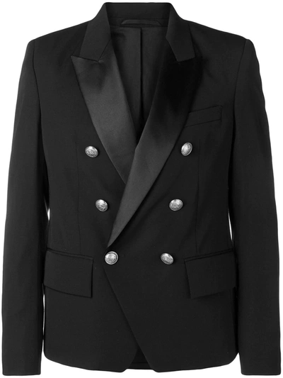 Shop Balmain Double-breasted Tuxedo Jacket In Black