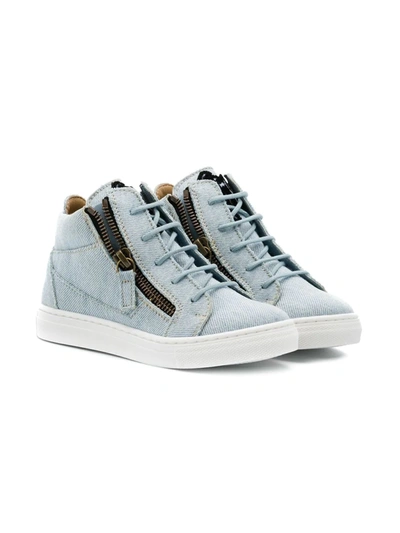 Shop Giuseppe Junior Ankle Lace-up Sneakers In Blue