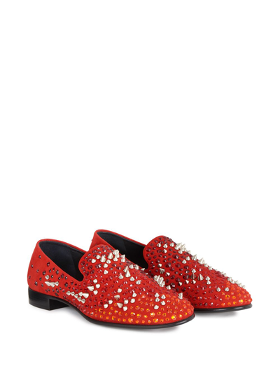 Shop Giuseppe Zanotti Ignis Embellished Loafers In Red