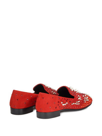 Shop Giuseppe Zanotti Ignis Embellished Loafers In Red