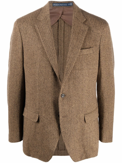 Shop Polo Ralph Lauren Herringbone-pattern Single-breasted Blazer In Brown