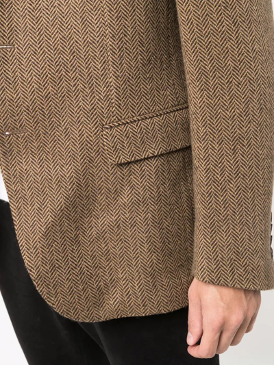Shop Polo Ralph Lauren Herringbone-pattern Single-breasted Blazer In Brown