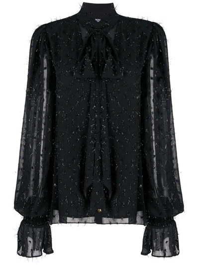 Shop Balmain Sheer Metallic Thread Blouse In Black