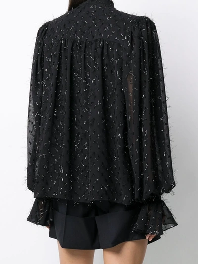 Shop Balmain Sheer Metallic Thread Blouse In Black