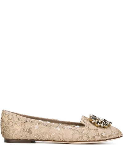 Shop Dolce & Gabbana Vally Taormina Lace Ballerina Shoes In Neutrals