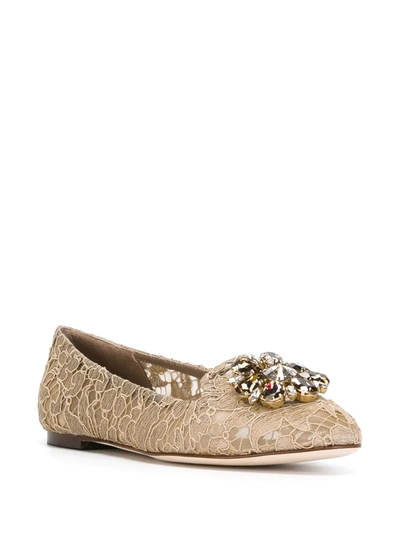 Shop Dolce & Gabbana Vally Taormina Lace Ballerina Shoes In Neutrals