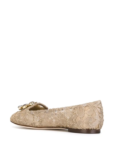 Shop Dolce & Gabbana Vally Taormina Lace Ballerina Shoes In Neutrals