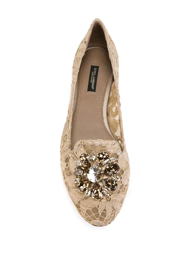 Shop Dolce & Gabbana Vally Taormina Lace Ballerina Shoes In Neutrals