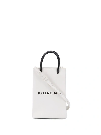 BALENCIAGA SHOPPING PHONE BAG ON STRAP - 白色