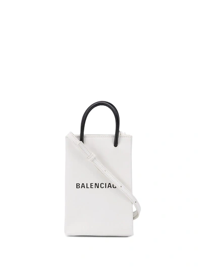 Shop Balenciaga Shopping Phone Bag On Strap In White