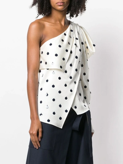 Shop Monse Asymmetric Embroidered Dot Top In White