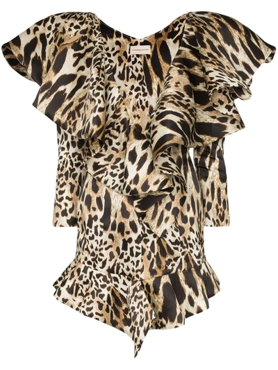 Shop Alexandre Vauthier Animal-print Ruffled Mini Dress In Lynx Multicolor