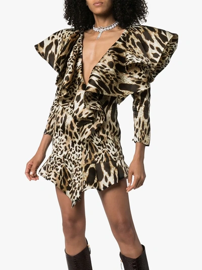 Shop Alexandre Vauthier Animal-print Ruffled Mini Dress In Lynx Multicolor