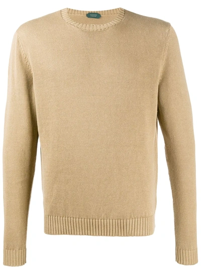 Shop Zanone Long-sleeve Fitted Jumper In Brown