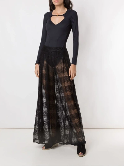 Shop Amir Slama Lace Wide Leg Trousers In Black