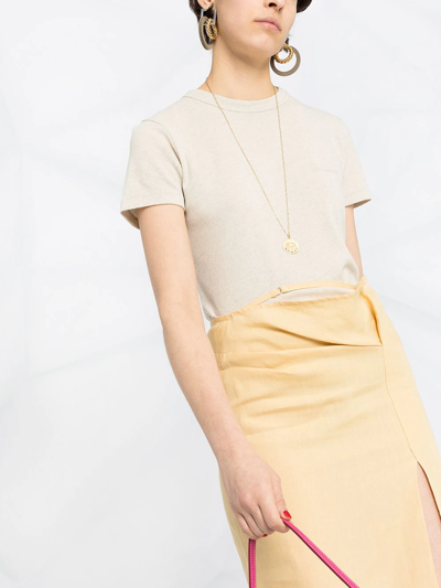 Shop Jacquemus High-waisted Linen Midi Skirt In Yellow