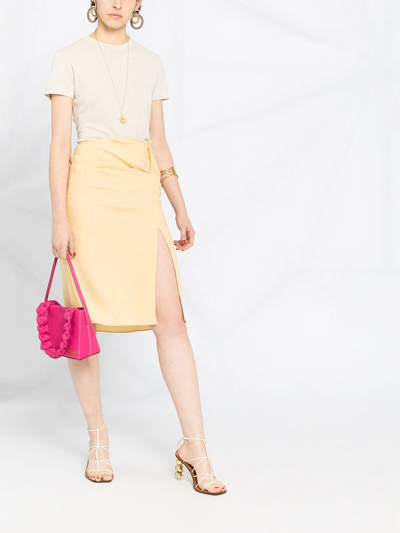 Shop Jacquemus High-waisted Linen Midi Skirt In Yellow