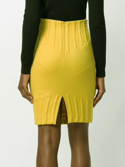 Pre-owned Mugler 1980s Rib Detail Pencil Skirt In Yellow