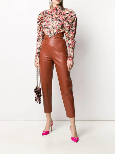 Shop Attico Slim Leather Trousers In Brown
