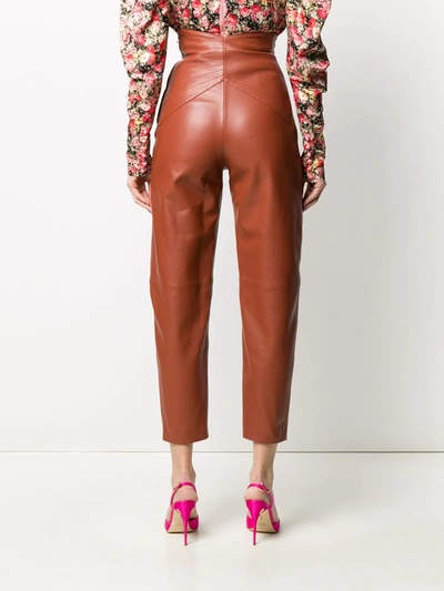 Shop Attico Slim Leather Trousers In Brown