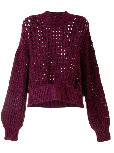 Shop Lhd Open Knit Sweater In Purple