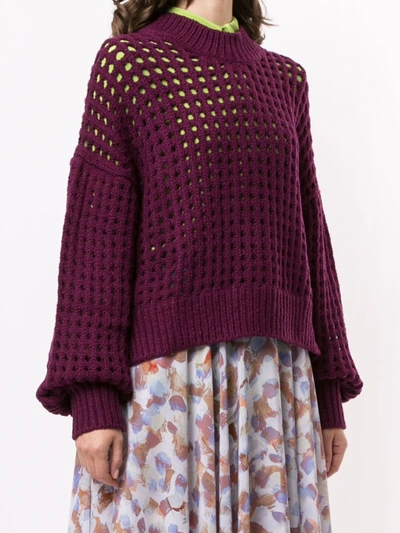 Shop Lhd Open Knit Sweater In Purple