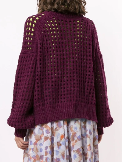 Shop Lhd Open Knit Sweater In Purple