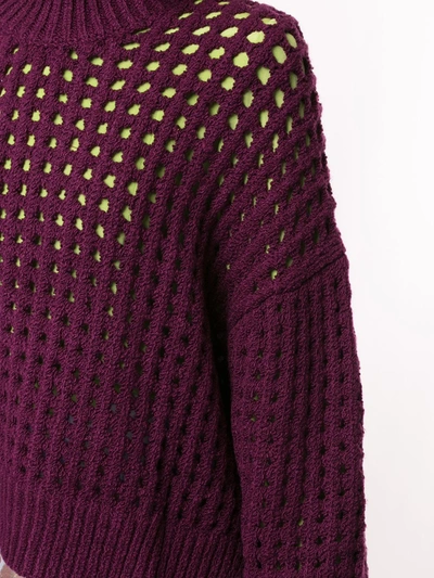 Shop Lhd Open Knit Sweater In Purple