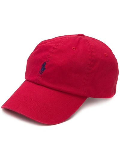 Shop Polo Ralph Lauren Logo Embroidered Cap In Red
