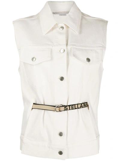 Shop Stella Mccartney Logo Belt Sleeveless Denim Jacket In White