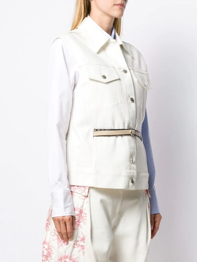 Shop Stella Mccartney Logo Belt Sleeveless Denim Jacket In White