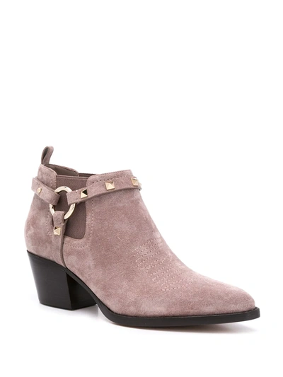Shop Valentino Rockstud Ankle Booties In Grey