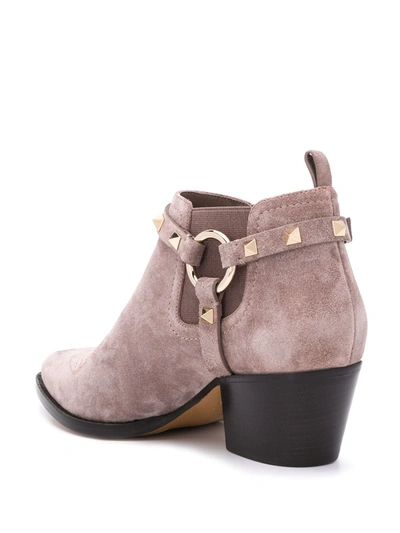 Shop Valentino Rockstud Ankle Booties In Grey