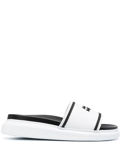 Shop Alexander Mcqueen Logo-debossed Slides In White