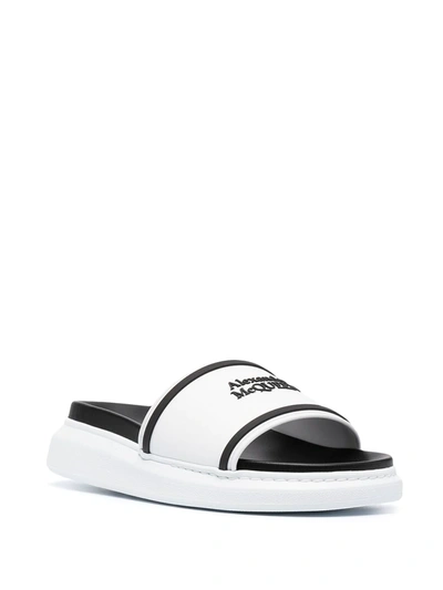 Shop Alexander Mcqueen Logo-debossed Slides In White