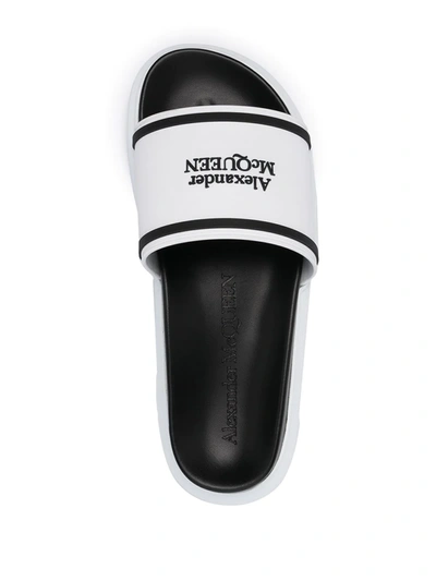 Shop Alexander Mcqueen Logo-debossed Slides In White