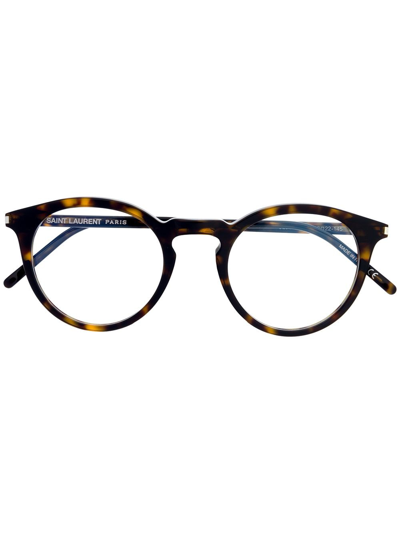 Shop Saint Laurent Sl347 Round-frame Glasses In Brown