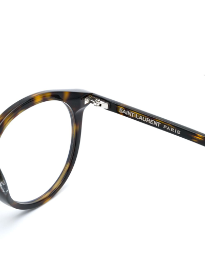 Shop Saint Laurent Sl347 Round-frame Glasses In Brown