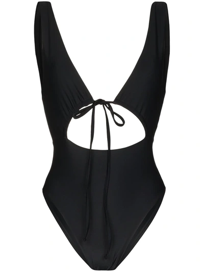 Shop Jade Swim Cava Tie-front One-piece Swimsuit In 黑色
