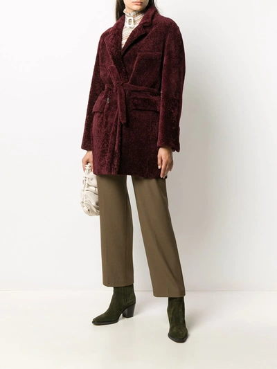 Shop Simonetta Ravizza Belted Single-breasted Coat In Red