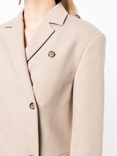 Shop Rokh Asymmetrical Button Blazer In Braun