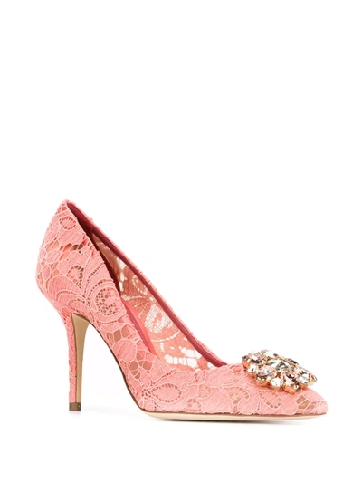 Dolce & Gabbana Court Shoe In Taormina Lace With Crystals In Pink