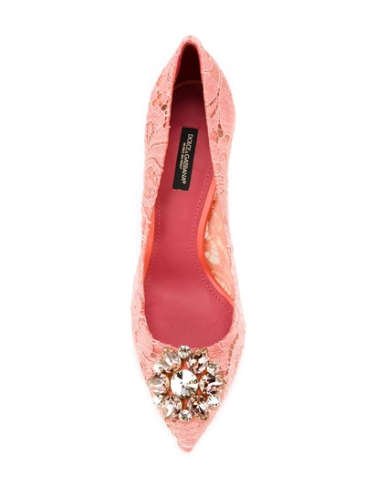 Dolce & Gabbana Court Shoe In Taormina Lace With Crystals In Pink