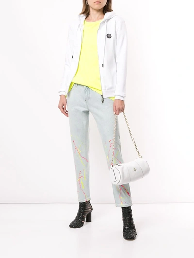 Philipp Plein High-rise Cropped Paint Print Jeans In Blue